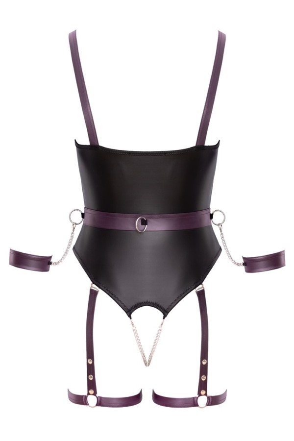 Body à jarretelles ouvert avec menottes - Cottelli Bondage