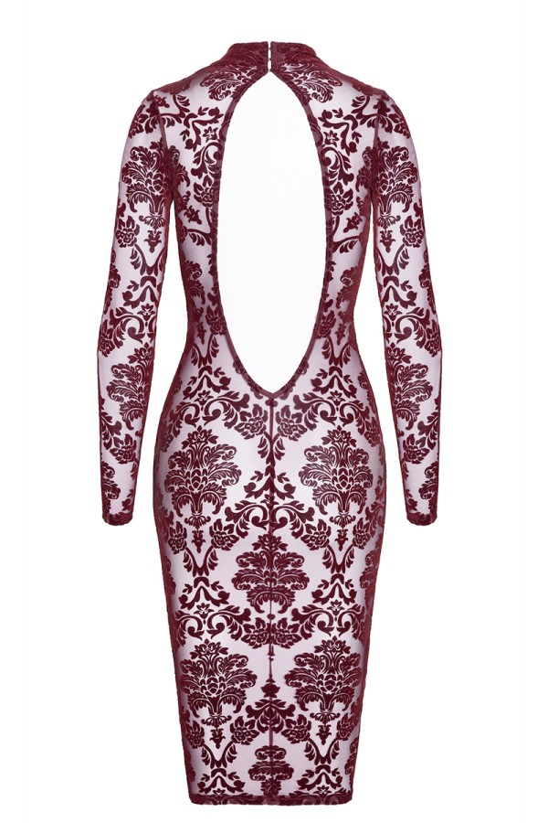 Robe fourreau en tulle floqué Kink Royal F384 - Noir Handmade