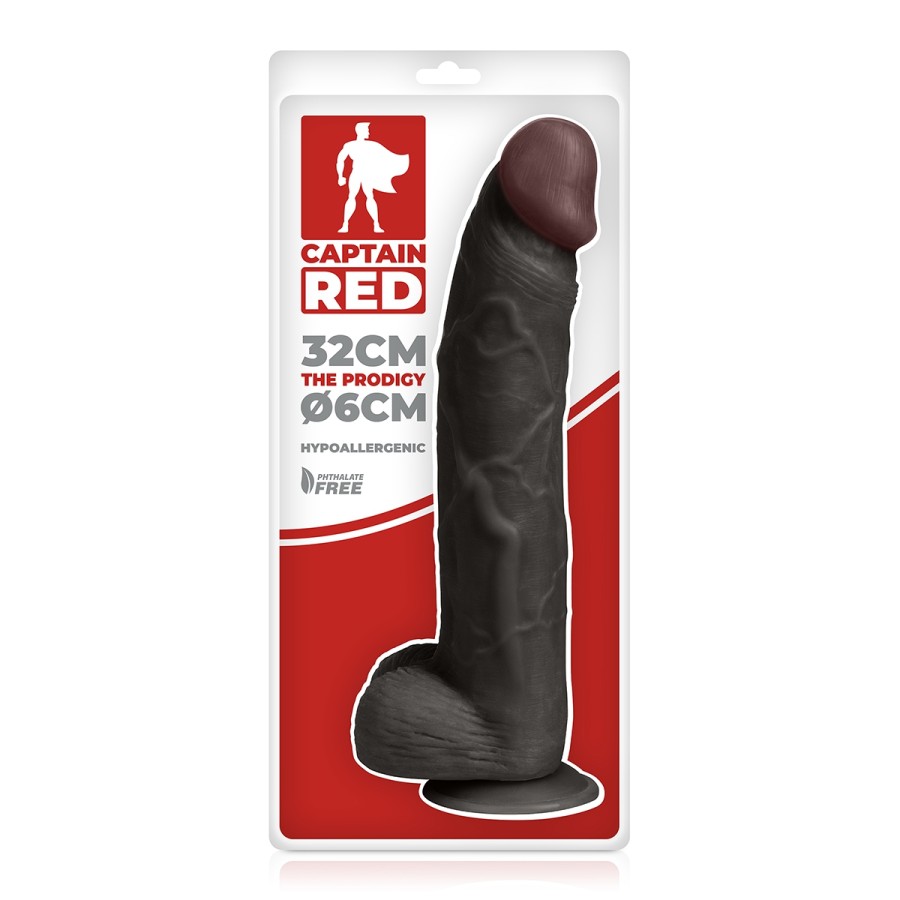 Gode XXL Prodigy Black 32 x 6 cm - Captain Red