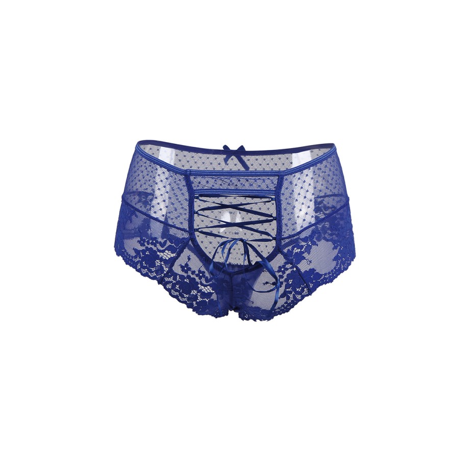 Tanga sexy bleu à laçage