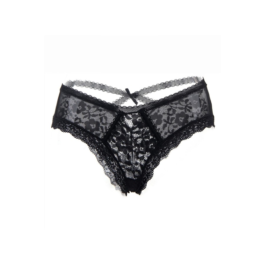 Tanga noir en dentelle fine