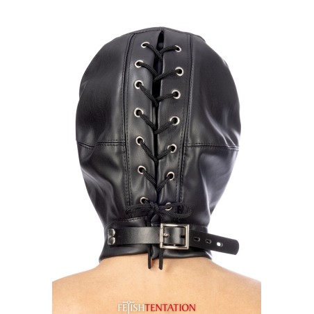 Cagoule BDSM 3 ouvertures en simili cuir - Fetish Tentation