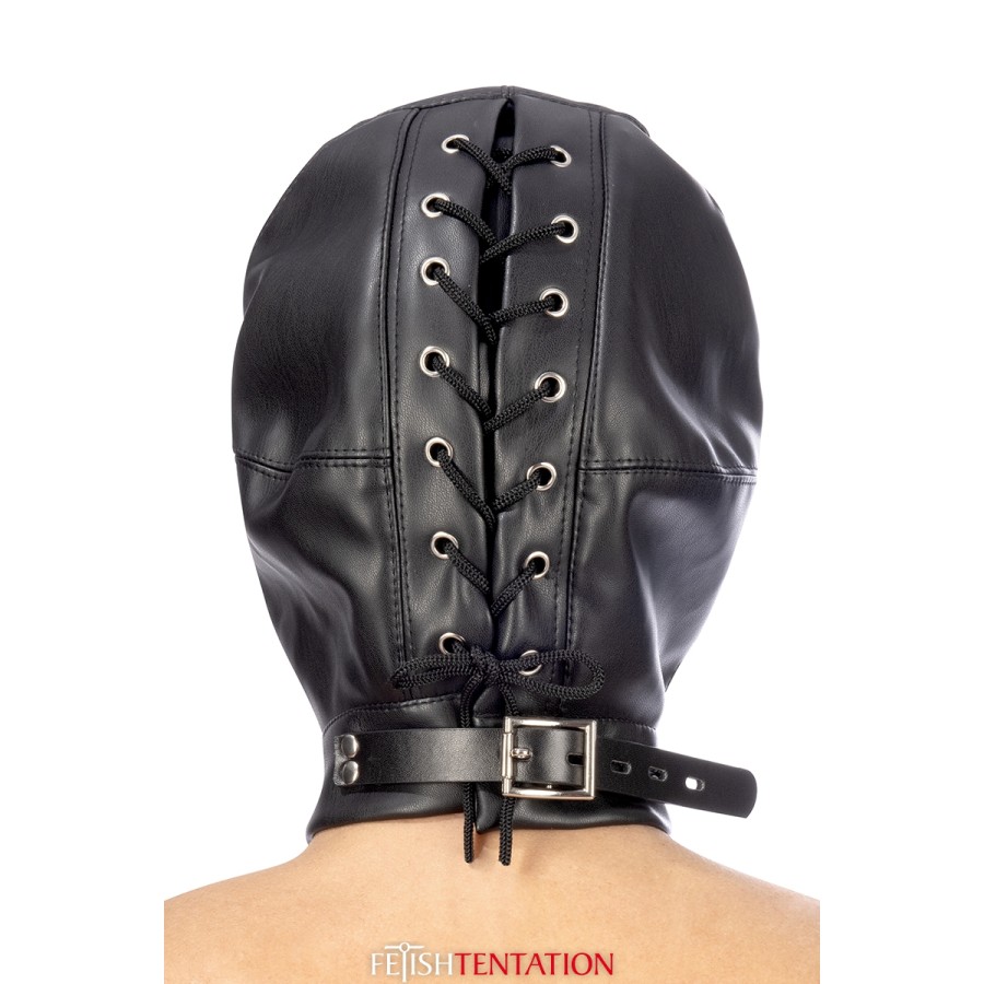 Cagoule BDSM simili cuir avec baillon amovible - Fetish Tentation