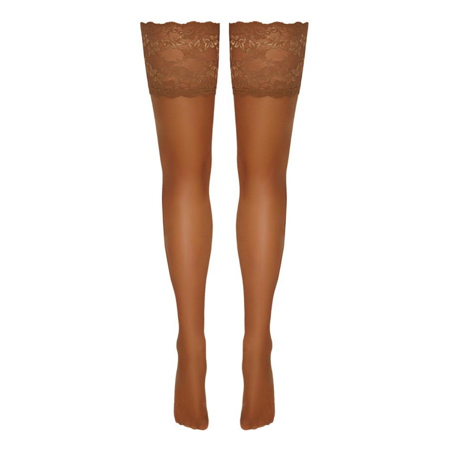 Bas autofixants large jarretière dentelle beige - Cotelli Legwear