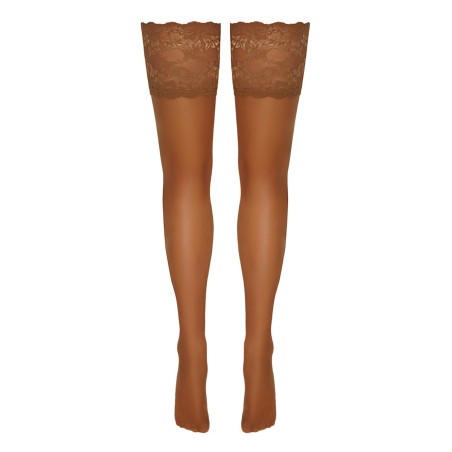 Bas autofixants large jarretière dentelle beige - Cotelli Legwear