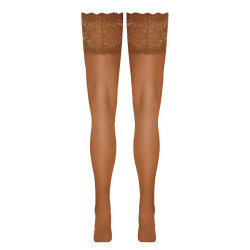 Bas autofixants large jarretière dentelle beige - Cotelli Legwear