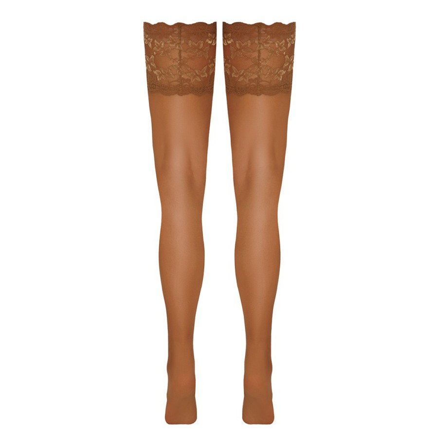 Bas autofixants large jarretière dentelle beige - Cotelli Legwear