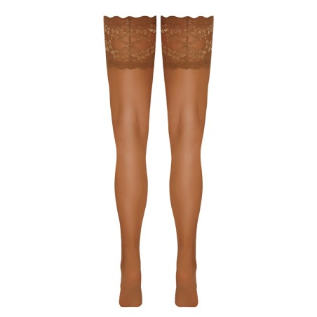 Bas autofixants large jarretière dentelle beige - Cotelli Legwear