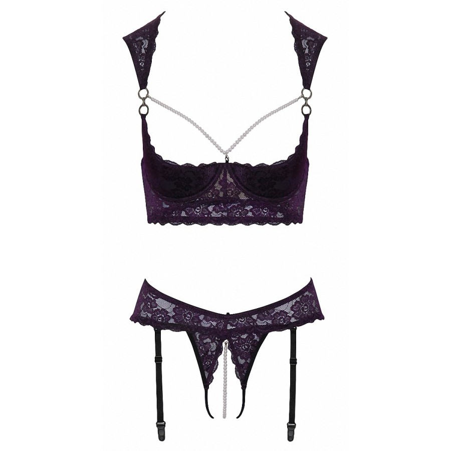 Ensemble lingerie ouverte violet - Cotelli Lingerie